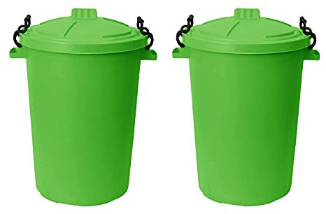 M1SS (Set of 2) 50 Litre Heavy Duty Plastic Clip Lock Lid Bin Indoor or Outdoor Rubbish, Dustbin, Trash, Waste or Storage of Animal Feed. (Lime Green)