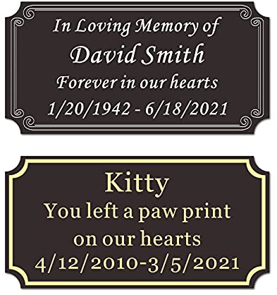 Size: 2H x 4W, Custom Elegant Metal Engraved Plate, Personalized Black Solid Brass or Stainless Steel Laser Engraved Name Plates with Adhesive Backing or Screw, Silver or Gold Etched Letters
