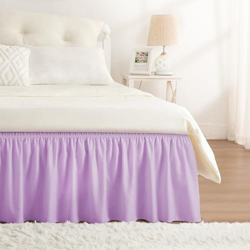 RIMELA Bed Skirts Wrap Around Elastic Dust Ruffles Lilac Purple for Queen Size Bed 18 Inch Drop, Wrinkle and Fade Resistant with Widen Elastic Belt Easy to Put On