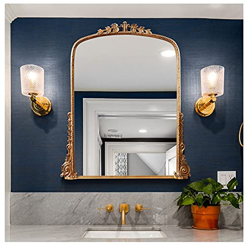 ilifehome Barocker Vintage Spiegel, gewölbter Schminkspiegel, Badezimmerspiegel für Wohnzimmer, Schminktisch, Schlafzimmer, Eingangsbereich, Distressed Gold (40×60cm/60×80cm)