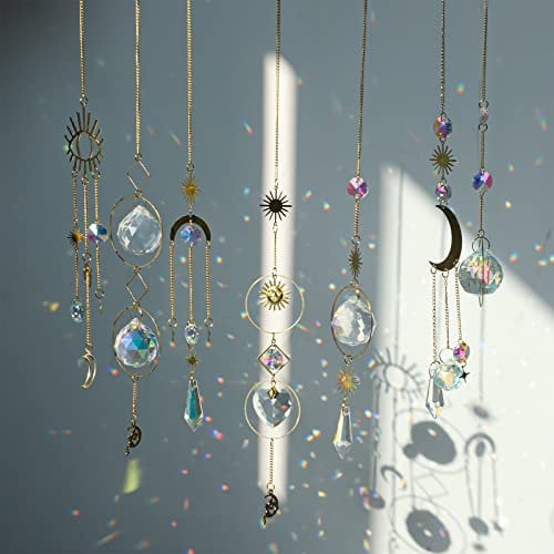 7 Piezas Atrapasoles Cristal, Suncatcher Colgantes Cristal Decoracion Bola de Cristal Colgante Atrapasueños de Cristal para Jardín Hogar Oficina