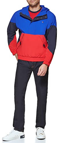 Tommy Hilfiger Veste Taslan Popover légère rétro Coupe-Vent, Bleu Roi/Bleu Marine/Rouge, XL Homme