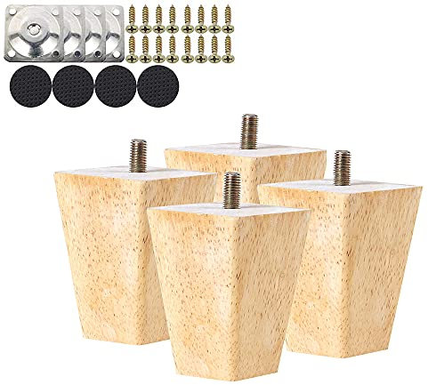 Ruolin Patas para Muebles Madera 4 Piezas, 6 cm/ 10 cm/ 15 cm Patas De Muebles De Madera Maciza M8 Hilo con Placas de Montaje y Tornillos para Sofá, Cama, Armario