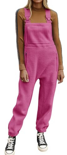 Ebifin Women's Fleece Warm Overalls Winter Loose Casual Jumpsuits with Pockets, Pink, Small