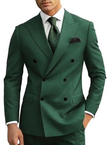 Wangyue Dark Green Double Breasted Suit Men Suits Classic Fit 2 Piece Wedding Groom Tuxedo for Men Emerald Green Double Breasted Blazer Formal Business Prom Tuxedo S