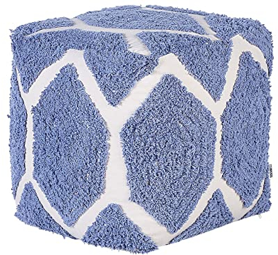 Beliani Pouf Baumwolle beige/blau geometrisches Muster strukturiert Boho Rojhan