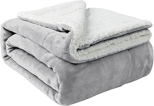 Aspire Homeware Sherpa Fleece Blanket - Reversible Throws for Beds Double Soft Fluffy Thick Travel Blanket Microfiber Sofa Throw - (Silver, (150 x 200 cm))