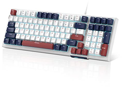 MageGee Tastiera meccanica, tastiera da gioco cablata Star Sky Tastiera USB retroilluminata ultra-sottile con interruttori rossi 98 tasti per PC Windows Computer portatile (blu bianco)……