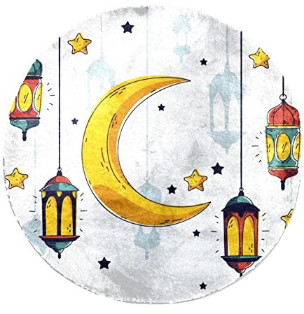 Personalisierbarer weicher runder Kunstfell-Teppich mit Mond und Sternen, runder Shaggy-Teppich