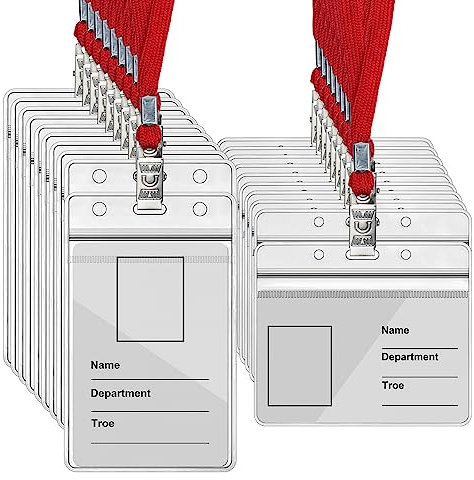 20 Badge de Cou, Porte-Badge Transparent et 20 Cordon Pour Badge de Cou, Porte-Carte Transparent, Carte D'AccèS Pour Carte D'éTudiant, Carte de Visite, Carte de Bus, Carte D'Identité (Rouge)