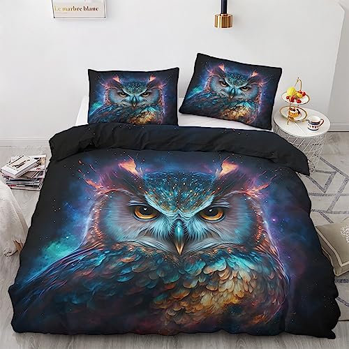 GEDAEUBA Eule Bettwäsche 155x220 Sommer - Eulenmotiv Bettbezug 155x220 3 teilig, Wendebettwäsche und Kissenbezug 80x80, Weiche & Atmungsaktive Mikrofaser Bettwäsche-Sets mit Reißverschluss