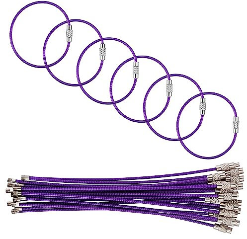 5.9in/15cm Stainless Steel Keychain Cable,Wire Diameter 2mm Metal Key Ring Loop Suitable for Sports/Travel/Luggage Tag Holder/ID Tags,20 Pieces,Purple