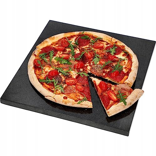 BROWIN® rechteckige Pizzastein aus schwarzem Granit 312026 | Pizza Stone 37x35cm | für Backofen und Gasgrill | zum backen von Pizza, Flammkuchen, Brot und mehr