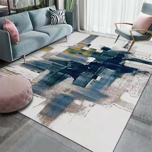 RUGMRZ Küchenteppich Waschbar Abstrakt und minimalistisch Bad Teppich blau Auslegware Teppichboden wohnungs deko küchenteppich waschbar babyzimmer deko200x300CM