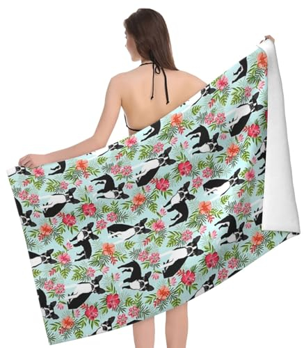 EVIUS Hunde-Mikrofaser-Strand-Badetuch, bedruckte Körpertücher, Camping-Duschtücher, Waschlappen für Erwachsene, schnell trocknendes Badetuch, weicher, bequemer und hautfreundlicher Stoff, 130 x 80 cm