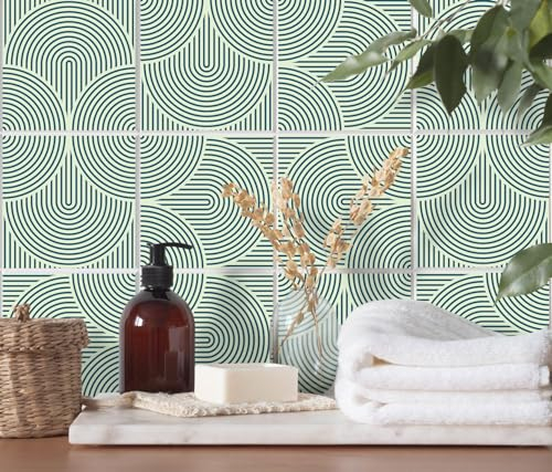 Fliesenaufkleber für Küche und Badezimmer - Parallele Linien Boho (15 x 15 cm, Petrol)