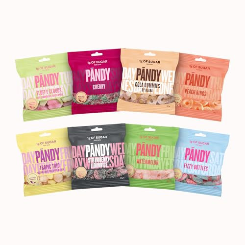 PÄNDY 8 MIX Low Carb Süßigkeiten - Gesunde Süßigkeiten Nur 1g Zucker & 85 Kalorien, 8 × 50g - Süßigkeiten ohne zugesetzten Zucker - Low carb Süßigkeiten -Diabetiker Süßigkeiten