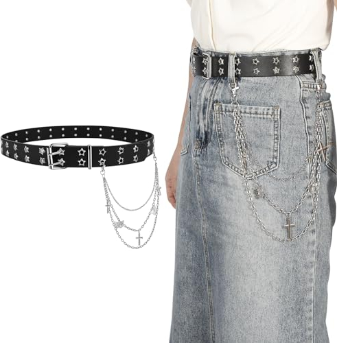 Manfnee Punk Leder Gürtel Nietengürtel Damen und Herren Emo kunstleder gürtel für Jeanshosen Hip Hop Gothic Rock Gürtel