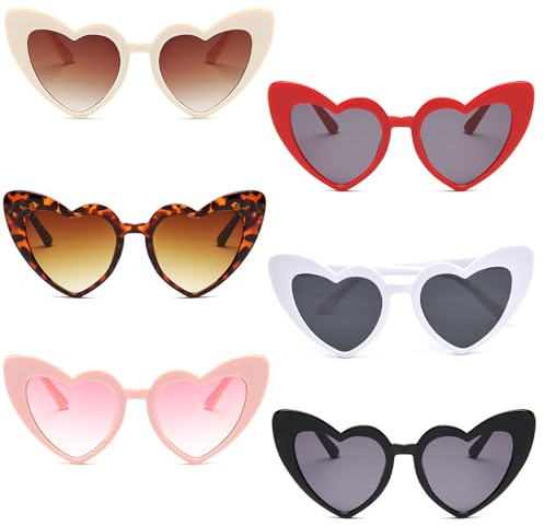Tuofang 6 Stück Herz Sonnenbrille, Damen Herzbrille, Herzen Sonnenbrillen Set Vintage Herzform Party Brille, Lustige Sonnenbrille für Damen Frauen