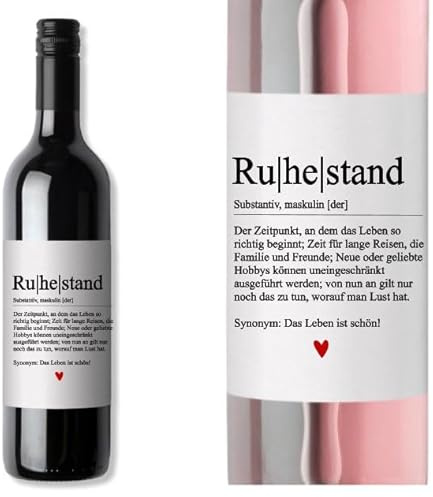 Weinetikett zur Rente, Ruhestand, Ruhestandsgeschenk, Abschiedsgeschenk für Kollegen Geschenkidee zur Rente