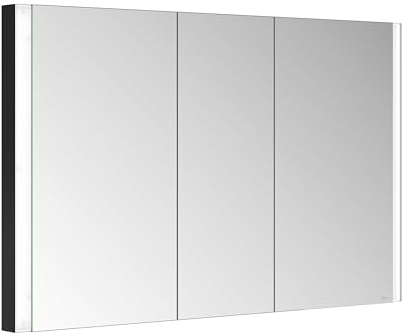 Keuco Royal Linde LED Spiegelschrank mit 3 Türen, 120 cm, Made in Germany, Einbau, symmetrisch, Aluminium-Korpus, Seiten schwarz matt, Beleuchtung dimmbar