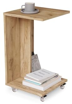 Beistelltisch mit Rollen oder Füßen, Sofatisch Havi, Stehtisch in C-Form, Holzoptik, Weiß,Anthrazit, Beton, Schwarz, Artisan, Braun, Sonoma, Wotan, Erle 05 (Gold Craft Eiche)