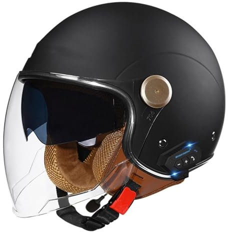 Bluetooth Moto 3/4 Casco Auricolare E Microfono Integrati Con Doppia Visiera Certificazione ECE Casco Jet Jet Per Adulti Uomini Donne - Mezze Caschi Moto Stile Vintage(Color:18,Size:M(57~58CM))