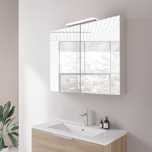 BERNSTEIN LED-Spiegelschrank NEO 2-türig - 80 cm, doppelt verspiegelt, Soft-Close, Steckdose, höhenverstellbare Glaseinlegeböden, LED-Lichtleiste, energiesparend, anthrazit
