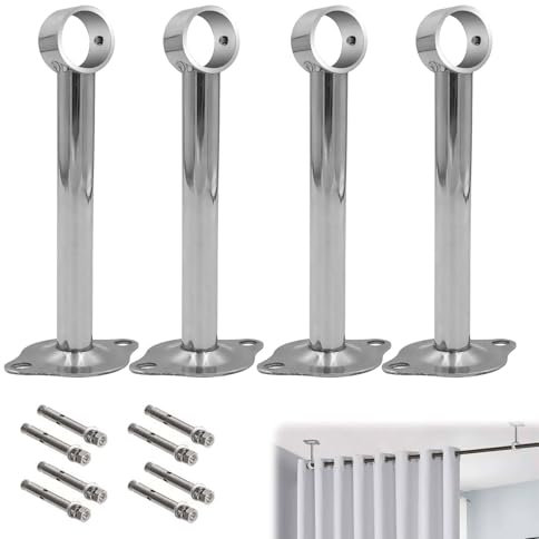 Soporte para barra de cortina de acero inoxidable, 4 unidades montaje en techo para barra de cortina soporte de pared de acero inoxidable de 32x250 mm soporte para barra de cortina con 8 tornillos