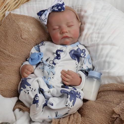 JUYOUYI Reborn Baby Dolls, 18 Inch Lifelike Sleeping Boy Doll Vinyl Full Body, Realistic Newborn Baby Doll with Gift Set for Kids Age 3+， (Levi.W，No accessories)