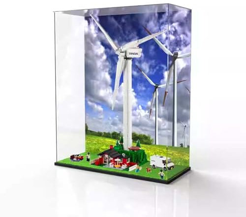 TRUSTFAR Vitrine en acrylique anti-poussière conçue pour LE-GO 10268 Modèle de bloc de construction d'éoliennes Boîte transparente compatible avec Le-go 10268 (sans modèle) (fond)