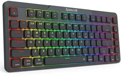 Redragon K706 PRO 75% Wireless Gasket RGB Gaming Keyboard, 3-Modes 82 Keys Compact Mechanical Keyboard w/Ultra Slim Board, Low-Profile Linear Red Switch and Dual Win/MAC System