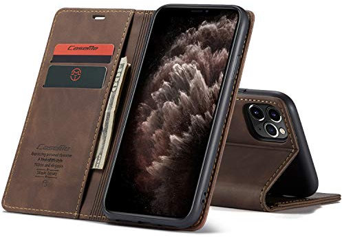 owlhold Hülle iPhone 11 Pro Max klapphülle Premium Lederhülle Weiches Vintage-Nubukleder Faltbare Ständer Schutzhülle Kartenfach Standfunktion stoßfest Handyhülle iPhone 11 Pro Max -Kaffee