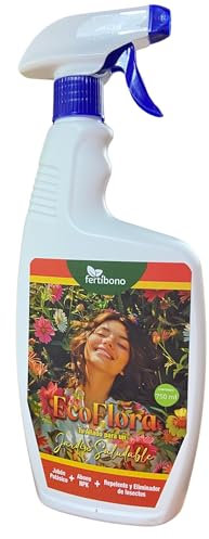 FERTIBONO EcoFlora - Fórmula Premium para Flores: Jabón Potásico, Abono y Extractos Naturales, Cuida y Protege tus Plantas de Interior y Exterior contra Plagas, Pulgón, Ácaros,Taladro (750)