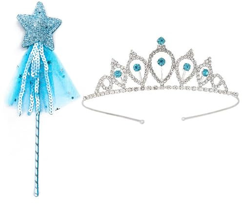 2 Pièces Couronne Princesse Enfant, Diademe Princesse Enfant, Baguette Magique Fille, Lot de Couronne Princesse Adulte,L'Ensemble de Princesses Préféré de Toutes Les Filles
