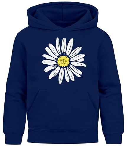 Neverless® Kinder Hoodie Mädchen Blumen Aufdruck Kapuzenpullover Sweatshirt Kapuze Navy 140