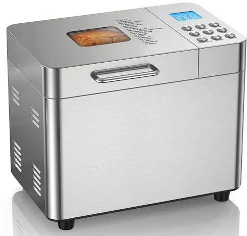 2LB Bread Maker Machine, OSIPOTO 17 in 1 Automatic Stainless Steel Bread Machine, Non-stick, Beginner-Friendly Controls, 15 Hour Timer, Easy to Clean Low Noise, High Success Rate for Homemade Bread