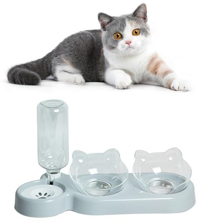 Ensemble gamelle automatique pour chat avec distributeur d'eau et gamelle amovible pour chat et chien (gris)