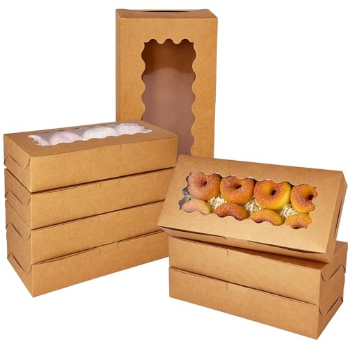 Gcardist 15 Packs Brown Cookie Box with Window 30.5x14x6.4cm Two Uses Pastry Biscuit Bakery Box For Packaging (12x5.5x2.5 inch)