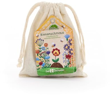 Saatgeschwister – 5 Bienenschmaus Saatkugeln im Baumwollsäckchen | Seedbombs für bunte Wildblumen für Bienen & Insekten| Geschenk für Naturliebhaber & Gärtner zum Geburtstag, Ostern oder als Mitgebsel