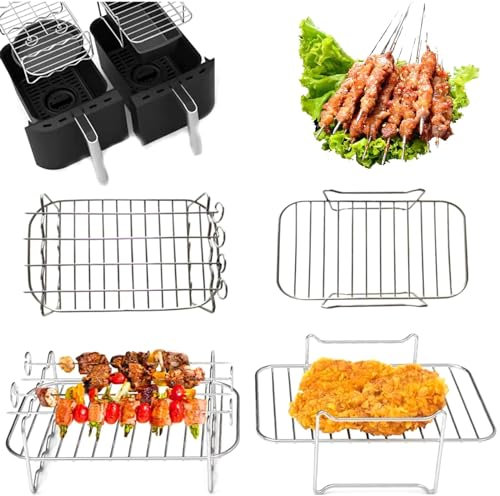 Lifemaison Accessoires pour Friteuse à Air Comprimé,Support Multifonction Double Couche avec Brochette Compatible avec Ninja Foodi AF300EU/AF400EU/SL400EU,Accessoire pour Air Fryer