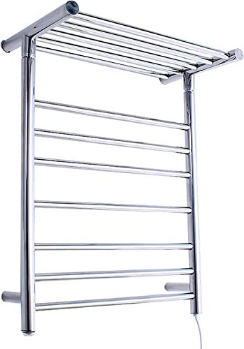 Stainless Steel Towel Warmer,Heated Towel Rail Radiator Wall-Mounted Electric Towel Rack with Shelf,Mirror Polish
