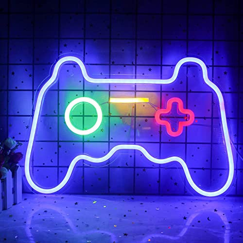 LED Gamepad Neon Schild Wanddekoration, dimmbare Neonlichter in Spieleform für Jugendzimmer, Spielzimmer, Gamer Party Dekoration, Geschenk (Blau)