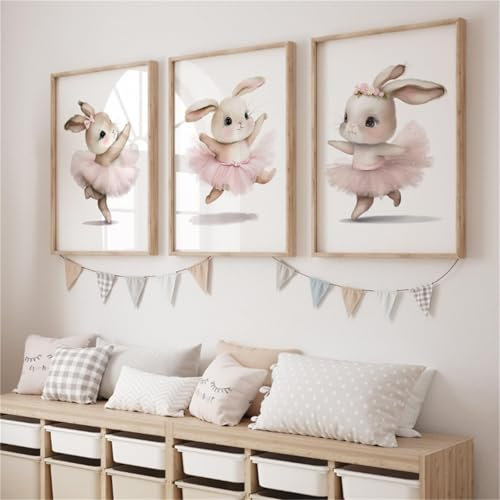 champracer 3er Premium Kaninchen Poster Set,Kinderzimmer Deko Hase Bilder Leinwand Bild Wandkunst,Wandbilder Deko Bilder Kinderzimmer,für Kinderzimmer Babyzimmer, Ohne Bilderrahmen (30 x 40 cm)
