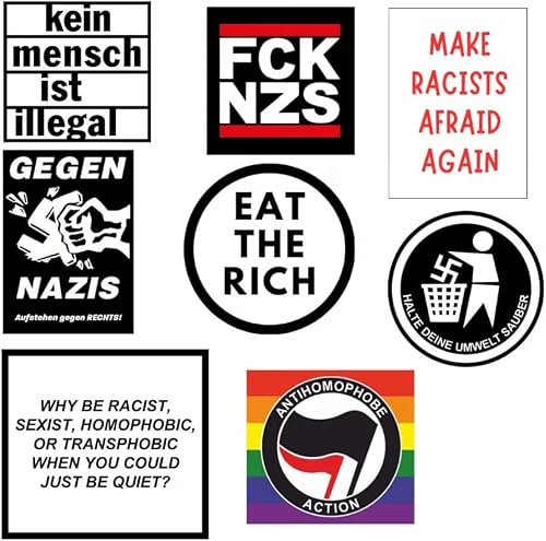 Gegen Rechts Sticker Set, 8 Stück, FCK NZS, gegen Rassismus, Aufkleber Set - Wasserfeste Vinyl Aufkleber - Aufkleber für Wände, Fenster, Laptops und Notizbücher