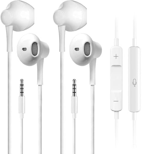 Wired Earbuds 2 Pack, Earbuds HiFi Stereo Wired Earphones Headphones with Microphone Volume Control Compatible with Smartphones, Laptops, Tablets, Android Smartphones, Fits All 3.5mm Jack Device