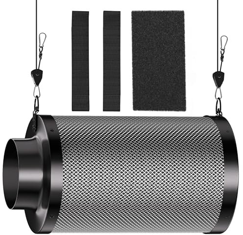 Hon&Guan 6 inch Carbon Filter with Australian Virgin Charcoal, Prefilter for Odor Control, Air Charcoal filter for 3D Printers, Inline Duct Fan, Air Filtration and Hydroponics