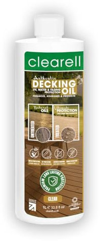 Clearell 1L | Decking Oil | Clear – Nourishes & UV Protects Outdoor Wood - Water Protection Sealer & Preserver Suitable for All Softwood & Hardwood Decking, Fences, Sheds & Furniture - 1 Litre