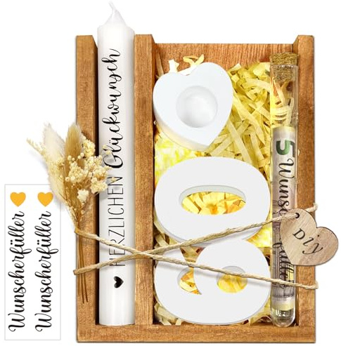 60 Geburtstag Geschenk Frauen & Männer, 60 Holz Schild Gästebuch mit Kerzen & LED Lichterkette Ständer Geldgeschenke, Originelle Personalisiertes Hochzeit Geschenke Deko 60 Jahre Tischdeko