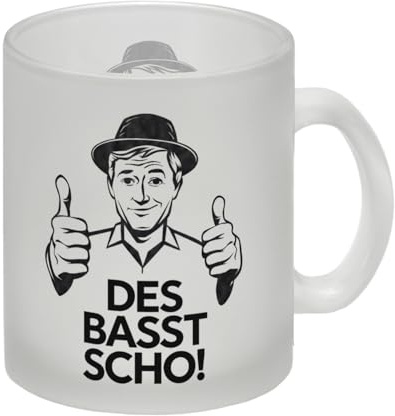 Mann mit Daumen hoch Des basst scho Glas Tasse Humorvolle Tasse für Büro und Alltag - lustiger Spruch
